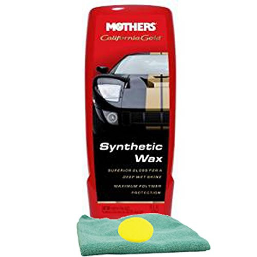 Mothers California Gold Synthetic Liquid Wax -16 oz-, Bundled with a Microfiber Cloth  and  Foam Pad -3 Items-