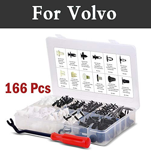 Chenghuaguo 166x Car Black Clips Push Rivet Type Fits with Plastic Storage Case for Volvo C30 C70 S40 S60 S80 V40 V50 V60 V70 Xc60 Xc70 Xc90