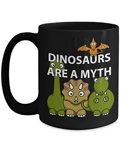 Dinosaurs Are A Myth Mug Big Acrylic Coffee Holder Black 15oz Conspiracy Theory Flat Earth Creationist Meme