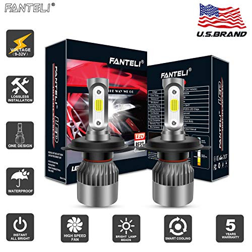 FANTELI H4/9003/HB2 4300K 3-Sided LED Headlight Bulbs All-in-One Conversion Dual Beam High/Low Beam Kit -12000 Lm 5000K Xenon HID OEM Warm White 5K Replacements Extremely Bright - 5 Years Warranty