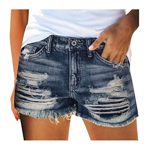 HENAA Womens Jean Shorts, Casual Denim Shorts for Women Frayed Raw Hem Distressed Ripped Short Jeans with Pockets