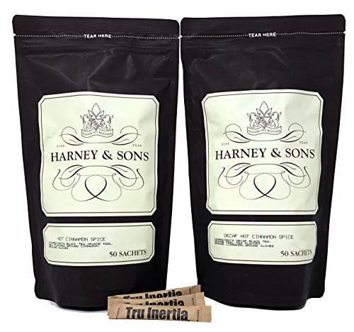 Harney & Sons Hot Cinnamon and Decaf Hot Cinnamon 50 Count Tea Sachet Bags 2 Pack - 1 Bags of 50 Sachets of Each Tea - With 3 Tru Inertia Raw Cane Sugar Tubes Harney & Sons Hot Cinnamon and Decaf Hot Cinnamon 50 Count Tea Sachet Bags 2 Pack - 1 Bags of 50 Sachets of Each Tea - With 3 Tru Inertia Raw Cane Sugar Tubes