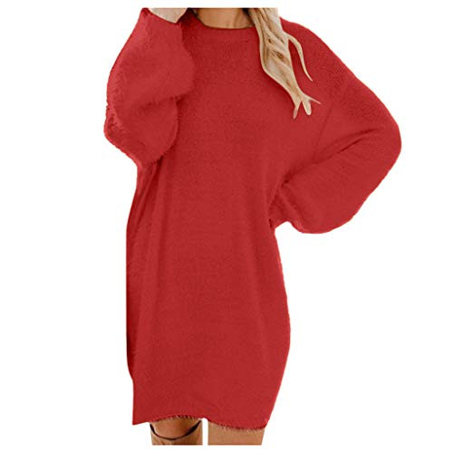 Pullover Sweaters for Women Knit Lamonyer Womens Button Turtle Cowl Neck Asymmetric Hem Wrap Pullover Sweater Tops Red