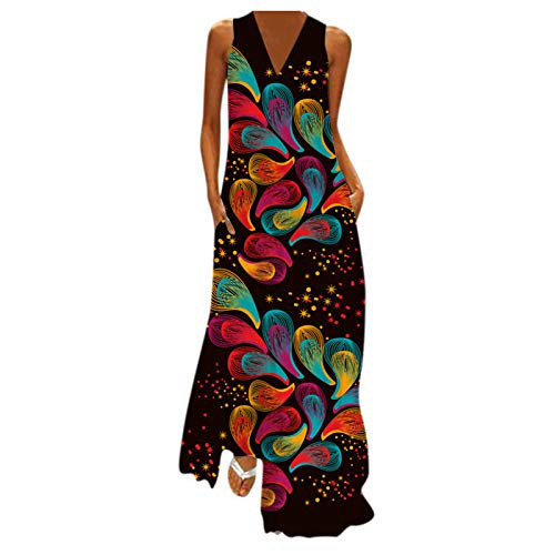 Tavorpt Dress for Women, Women's Summer Floral Print Sleeveless Loose Plain Maxi Dress Casual Long Dress with Pockets Tavorpt Dress for Women, Women's Summer Floral Print Sleeveless Loose Plain Maxi Dress Casual Long Dress with Pockets