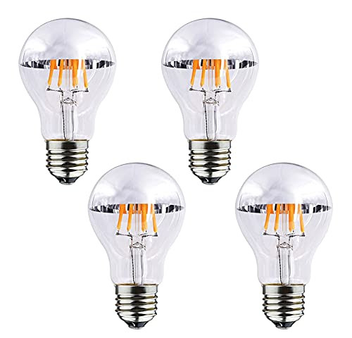 6W A60 Half Chrome Light Bulb Dimmable 60 Watt Equivalent Half Silver Reflected Light Warm White 2700K LED Edison Bulb Sliver Tipped Mirror Decorative Bulb E26 Base for Kitchen Living Room,4 Pack 6W A60 Half Chrome Light Bulb Dimmable 60 Watt Equivalent Half Silver Reflected Light Warm White 2700K LED Edison Bulb Sliver Tipped Mirror Decorative Bulb E26 Base for Kitchen Living Room,4 Pack