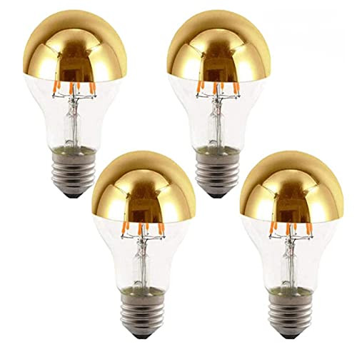 4-Pack 6W Half Chrome Light Bulb Dimmable 60 Watt Equivalent A60 Half Gold Reflected Light Warm White 2700K Decorative LED Edison Bulb Gold Tipped Mirror Light Bulb E26 Base for Kitchen Living Room