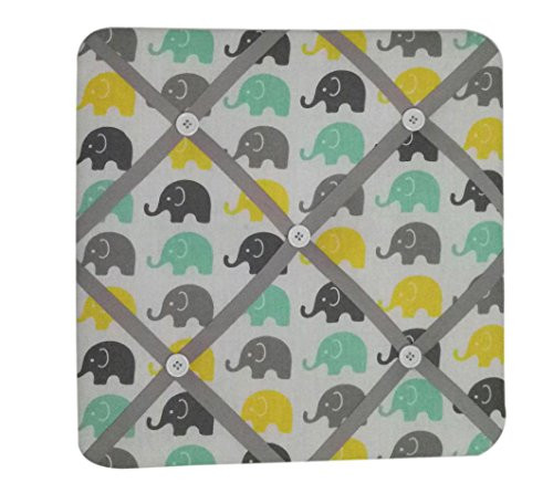 Bacati Elephants Unisex Fabric Memory/Memo Photo Bulletin Board, Mint/Yellow/Grey