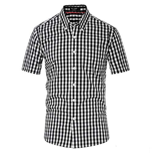 PJ PAUL JONES Mens Short Sleeve Button Down Plaid Shirt Casual Gingham Poplin Shirts Black M