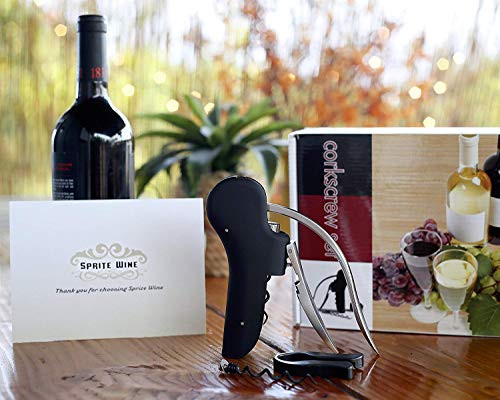 Sprite Wine Wine Bottle Opener with Vertical Rabbit Lever Style Screwpull Corkscrew, Foil Cutter and Extra Replacement Spiral Worm