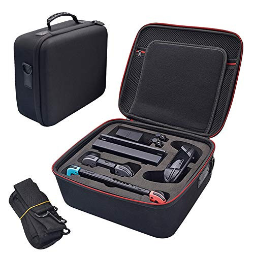 Carry Case for Nintendo Switch,Protective Hard Shell Travel Cases, Shoulder Strap Storage, Accessories,AC Adapter Cable,Switch Dock,Pro Controller,for Switch Console -Black-