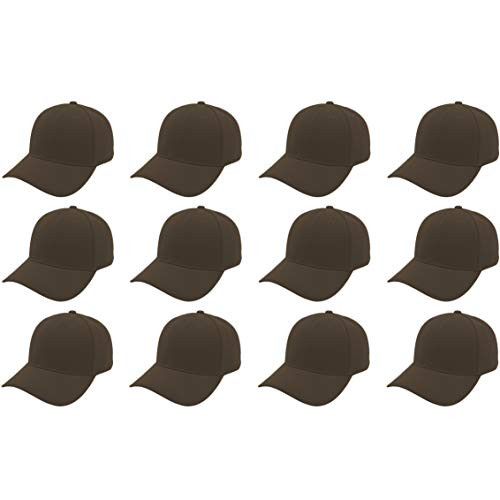 Z-ware 12-Pack Baseball Cap Bulk Wholesale Adjustable Size Plain Blank Solid Color DIY Cap -Brown-