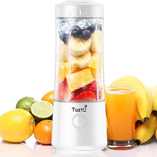 TastLi Personal Blender, Portable Mini Small Travel Fruit Ice Electric Smoothie Blender Juicer Cup Maker Mixer, with 14 oz Bottles, 6 Blades and 4000mAh USB Rechargeable for shakes and smoothies -White-