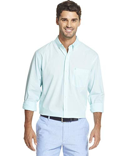 IZOD Men's Fit Button Down Long Sleeve Stretch Performance Solid Shirt, Blue Radiance, Large Slim