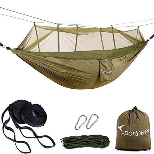 Sportneer Double Camping Hammock with Mosquito/Bug Net, Lightweight Parachute Portable Hammocks for Hiking, Travel, Backpacking, Beach, Yard Gear with Tree Strap Sportneer Double Camping Hammock with Mosquito/Bug Net, Lightweight Parachute Portable Hammocks for Hiking, Travel, Backpacking, Beach, Yard Gear with Tree Strap