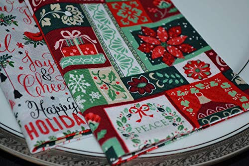 Cloth Napkins, Reversible, Christmas Tags/Set of 4