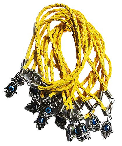 Lot - 12 HAMSA HAND"Evil Eye" Yellow String Bracelets - Lucky Charm Pendant