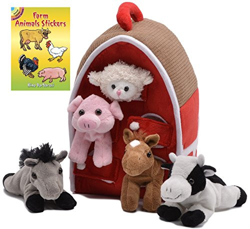 Unipak Barn House with 5 Stuffed Animals (Sheep, Pig, Cow, Grey Horse, Brown Horse) and Farm Animals Stickers Book Unipak Barn House with 5 Stuffed Animals (Sheep, Pig, Cow, Grey Horse, Brown Horse) and Farm Animals Stickers Book