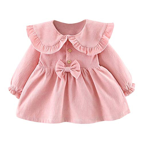 Swyss Toddler Baby Girls Princess Dress Ruffles Doll Collar Solid Long Sleeve Bow Button Sweet Dress Pink Swyss Toddler Baby Girls Princess Dress Ruffles Doll Collar Solid Long Sleeve Bow Button Sweet Dress Pink