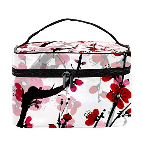 Inhomer Cosmetic Bag Painting Red Plum Flower Travel Makeup Case Handy Toiletry Organizer Storage Box