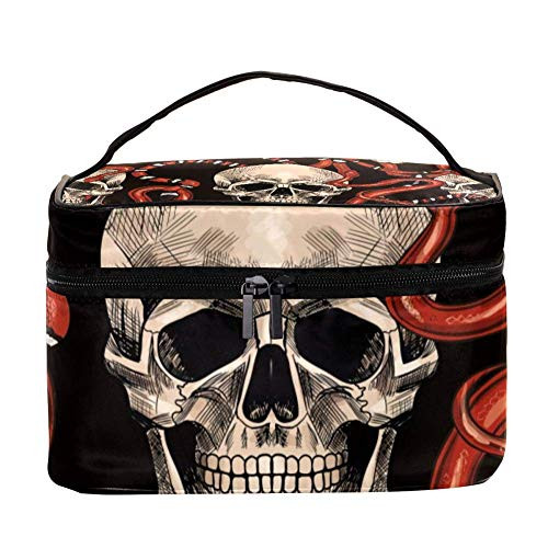Inhomer Cosmetic Bag Skull And Red Snake Travel Makeup Case Handy Toiletry Organizer Storage Box