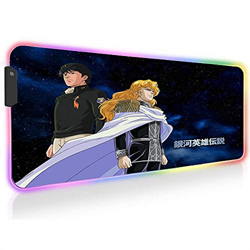 Mouse Pads Legend of The Galactic Heroes Anime RGB Gaming Mouse Pad XXL Large LED Backlit 14 Lights Modes Non-Slip Desk Keyboard Mat 23.62 inch X 11.8 inch X0.16 inch