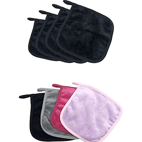 LRENNA 8 Pack Makeup Remover Cloths Reusable Towel Clean with Water Facial Microfiber Cleansing Towels -Black-