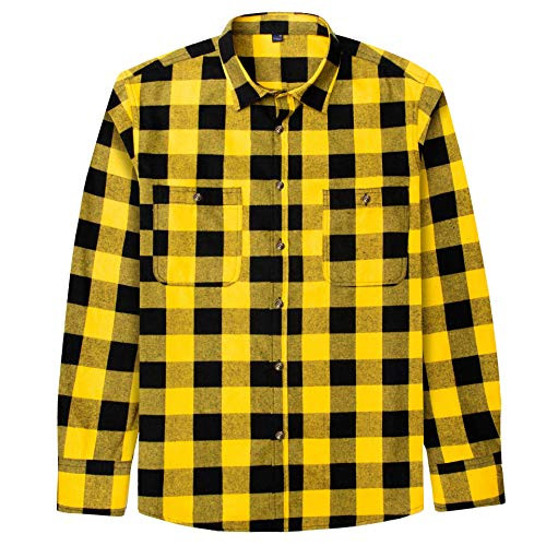 J.VER Men's Flannel Plaid Shirts Long Sleeve Regular Fit Button Down Casual Yellow Black Large