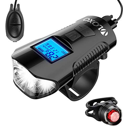 VLOXO Bicycle Speedometer Bike Light Odometer Waterproof Bicycle Computer with LCD Display Multi - Function Cycling Headlight and Taillight Loud Electric Bike Alarm Bell