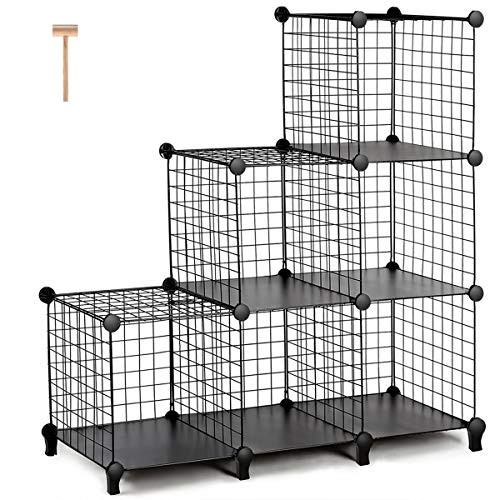 TomCare Cube Storage 6-Cube Metal Wire Cube Storage Storage Cubes Shelves Cube Closet Organizer DIY Storage Grids Stackable Storage Bins Wire Cubes Bookshelf Bookcase Modular for Home Office, Black