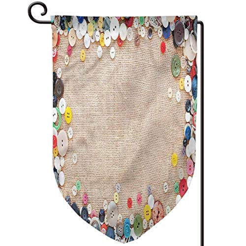 ScottDecor Vintage Funny Yard Decorations Flag for All Seasons Buttons Needlecraft Theme 12.5" W x 18" L