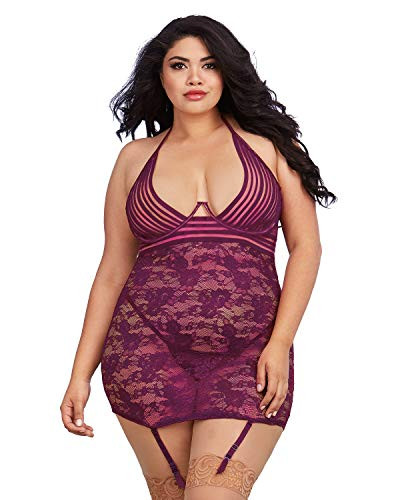 Dreamgirl Women's Plus Garter Slip, Mulberry, One Size Queen