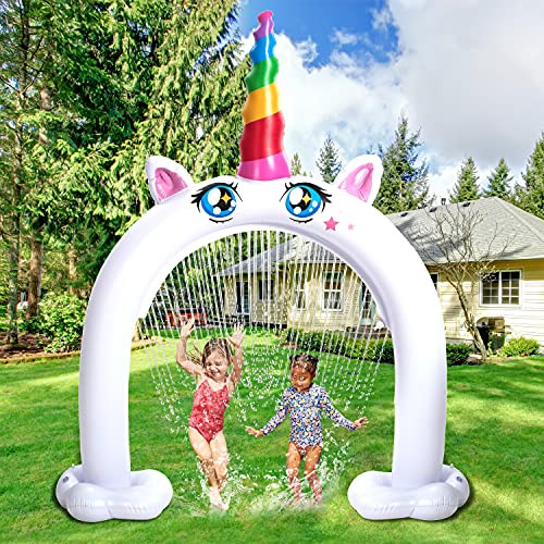 Inflatable Unicorn Water Sprinkler, More Stable Inflatable Unicorn Yard Large Outdoor Summer Toys Inflatable Water Park Fun Backyard Fountain Unicorn Sprinkler for Kids