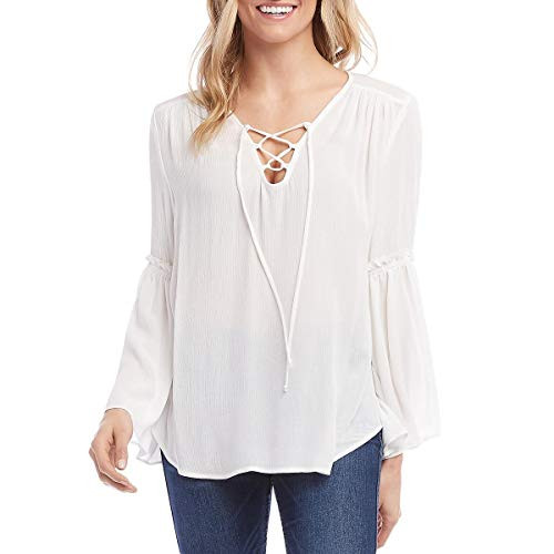 Karen Kane Womens Lace up Bell Sleeve Top White XS