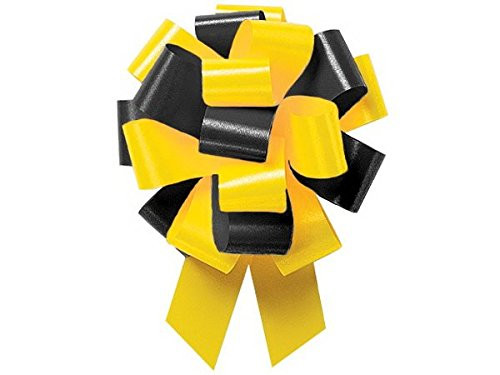 8 Inch Pull String Bows Black and Daffodil 20 Loops -2  and  1/2 Inch Ribbon- -10/pkg- Pkg/1