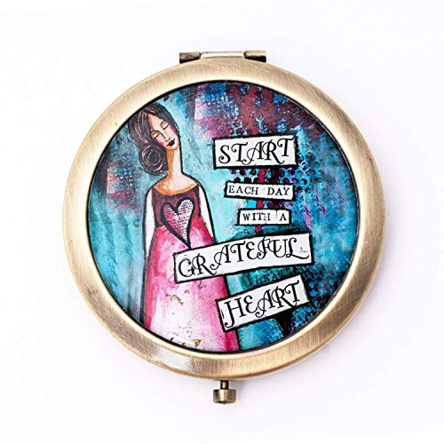 Compact Mirror for Purses - Inspirational Gift - Grateful Heart - Handmade