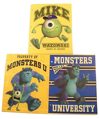 Tri-Coastal Design Disney Monsters University Folder 3 Pack ~ Mike Wazowski, Sulley in Monster's University, Property of Monsters U on Yellow