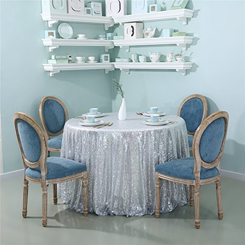 Zdada 72inch Sequin Round Tablecloth Wedding Party Home Silver Sparkle Bling Table Cloth Shimmer Ceremony Table Cover