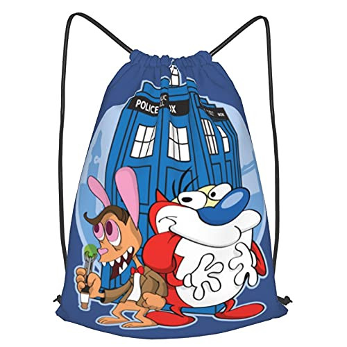 The Ren And Stimpy Show Companion Stimpy Drawstring Backpack Lightweight Sport Gym Waterproof Yoga