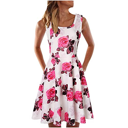 BingYELH Summer Dresses for Women, Women's Casual Sleeveless Dress O-Neck Summer Print Dress for Beach White BingYELH Summer Dresses for Women, Women's Casual Sleeveless Dress O-Neck Summer Print Dress for Beach White
