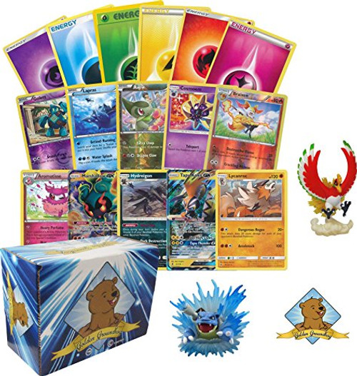 200 Pokemon Card Lot - 100 Pokemon Cards - Legendary GX Rare - Rares - Foils - 100 Pokemon Energy Cards! Pokemon Figure! Includes Golden Groundhog Storage Box!