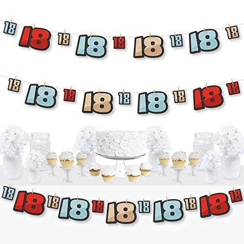 Big Dot of Happiness Boy 18th Birthday - Eighteenth Birthday Party DIY Decorations - Clothespin Garland Banner - 44 Pieces