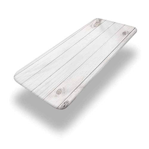 4ft Grey and White Elastic Edge Fitted Table Cover,Wooden Planks Horizontal Lines Rustic Timber Soft Tone Oak Background House Image Picnic Table Fitted Tablecloth Cover,for Camping, Park, Patio