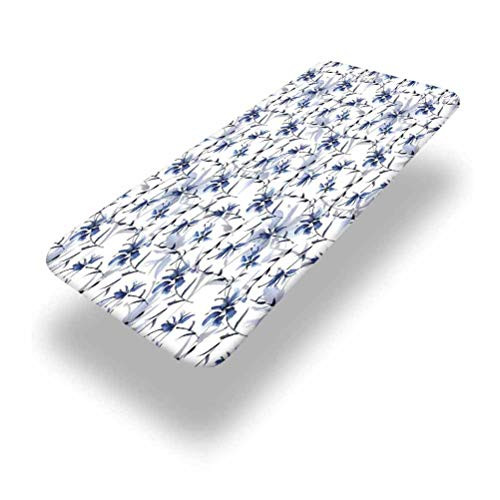 4ft Japanese Elastic Edge Fitted Table Cover, Japanese Ink Paint with Flourishing Flower Patterns Oriental Imagery Print Picnic Table Fitted Tablecloth Cover,for Camping, Dining, Outdoor, Park, Patio