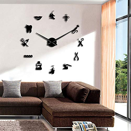 The Geeky Days Dentist Sign Giant DIY Large Wall Clock with Mirror Effect Wall Art Home Decor Frameless Big Time Clock Watch-Black-