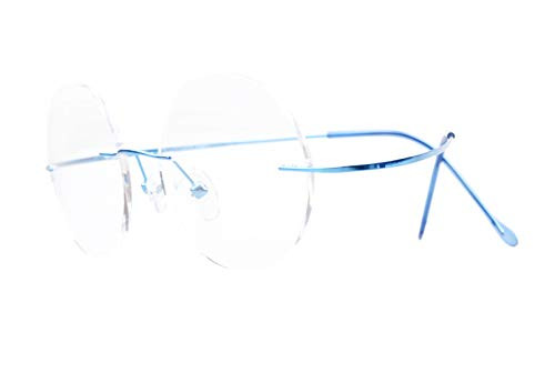 Eyekepper Titanium Rimless Round Eyeglasses 48mm Circle Optical Frame Blue