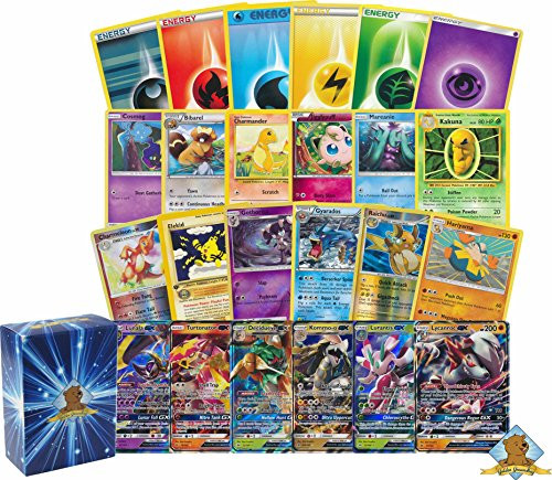 200 Pokemon Card Lot - 100 Pokemon Cards - GX Rares Foils - 100 Energy! Includes Golden Groundhog Deck Box!