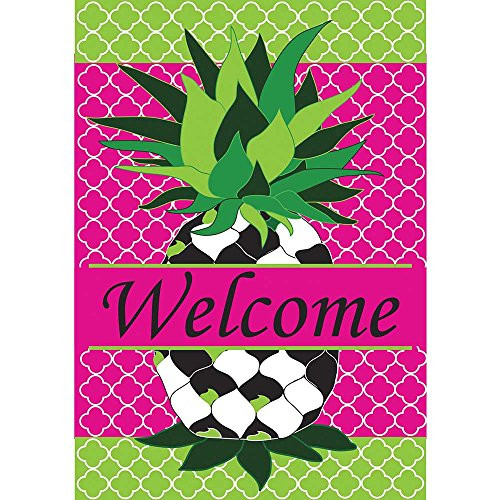 Whimsy Quatrefoil Pineapple Friendship 42 x 29 Rectangular Double Applique Large House Flag