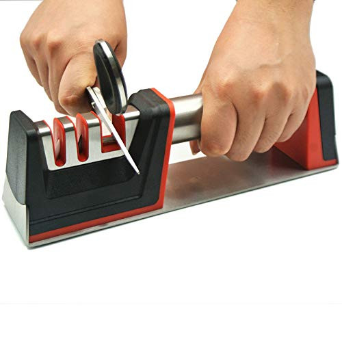 Knife Sharpener Kitchen Professional 3 in 1 Knife Sharpening Tool Chef's Choice Diamond Ceramic Steel Sharpener,a