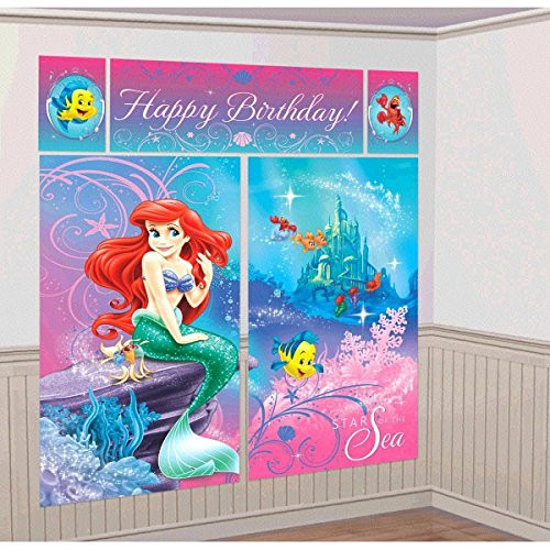 Disney Ariel Little Mermaid Birthday Party Scene Setters Decoration (5 Pack), Multi Color, 59" x 65".