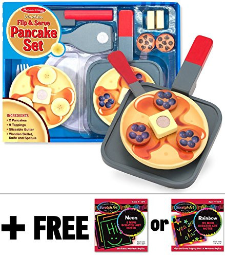 Melissa & Doug Flip & Serve Pancake - Wooden Play Food Set + FREE Scratch Art Mini-Pad Bundle